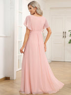 LEORA™ | Abito da Damigella in Chiffon con Scollo a V