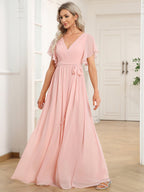 LEORA™ | Abito da Damigella in Chiffon con Scollo a V