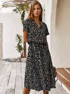 AMBAR | Abito Vintage da donna, abito lungo bohémien a maniche con collo risvoltato