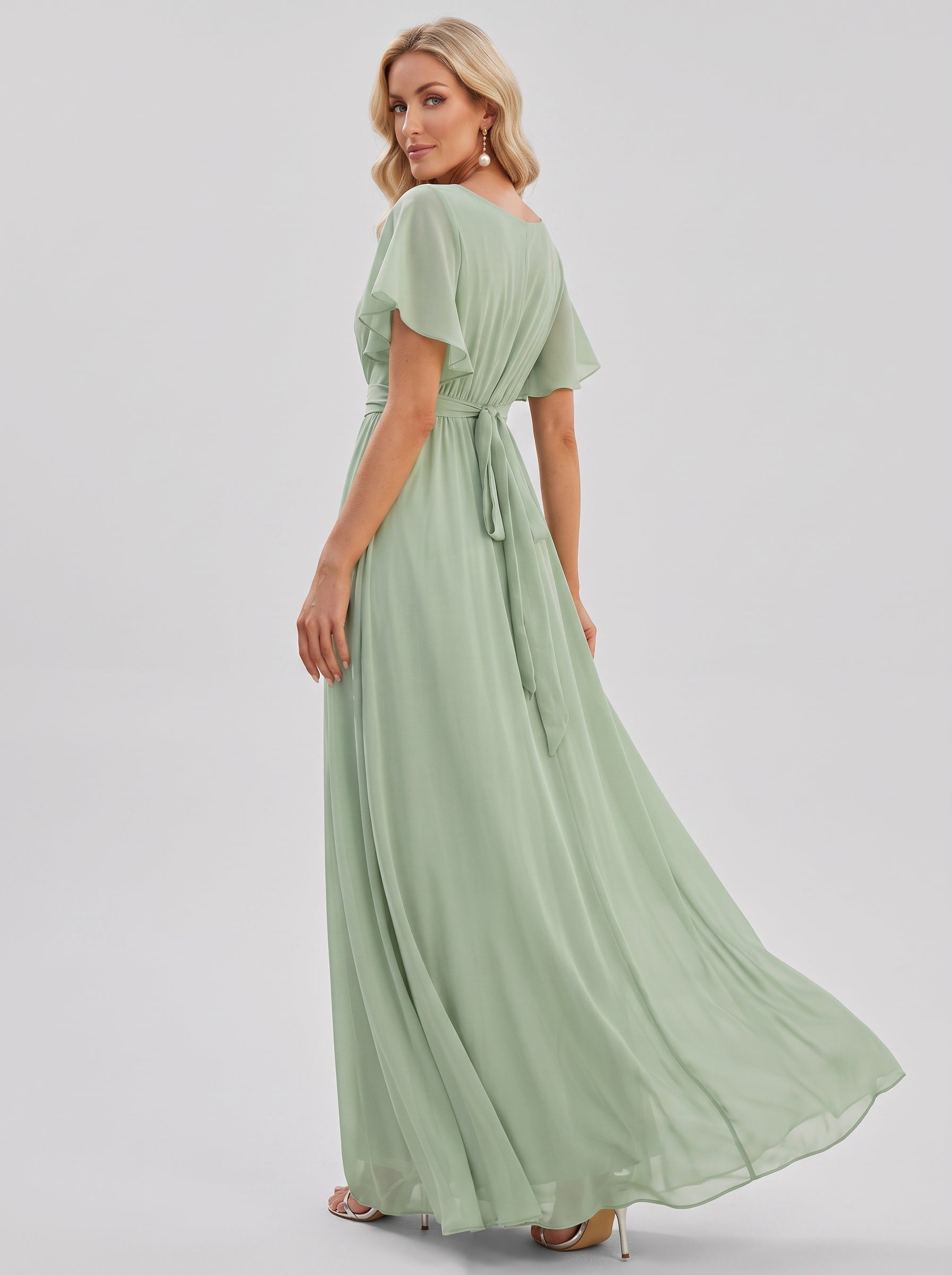 LEORA™ | Vestido de Dama de Honor de Gasa con Escote en V