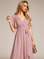 LEORA™ | Abito da Damigella in Chiffon con Scollo a V