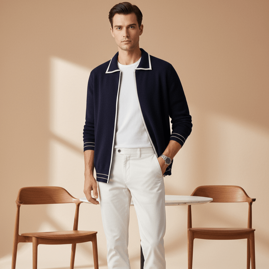 FILO NOBILE | Cardigan Merino Polo Contrast